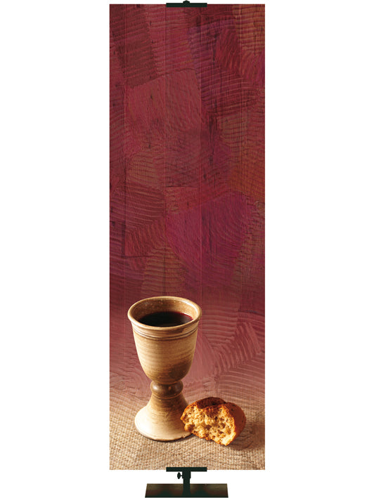 Custom Church Banner Background on red with Communion chalice on the left with bread