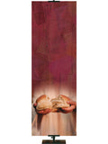 Custom Church Banner Background with Broken Bread in hands on red