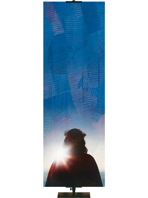 Custom Church Banner Background with Silhouette of Christ on blue