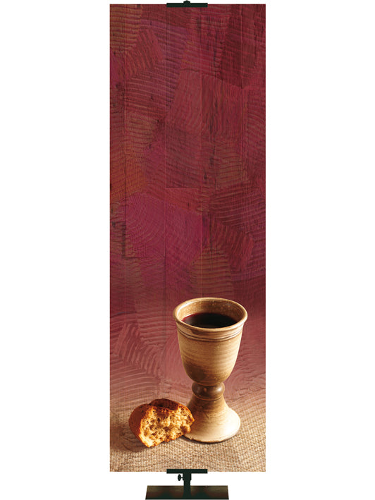 Custom Church Banner Background on red with Communion bread with chalice on the right