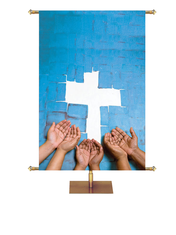 Custom Banner Mission Cross and Hands Design In 5 Color Options