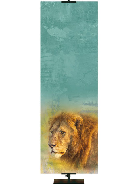 Custom Banner Background Name Above All Names Male Lion on painted style jewel-tone teal