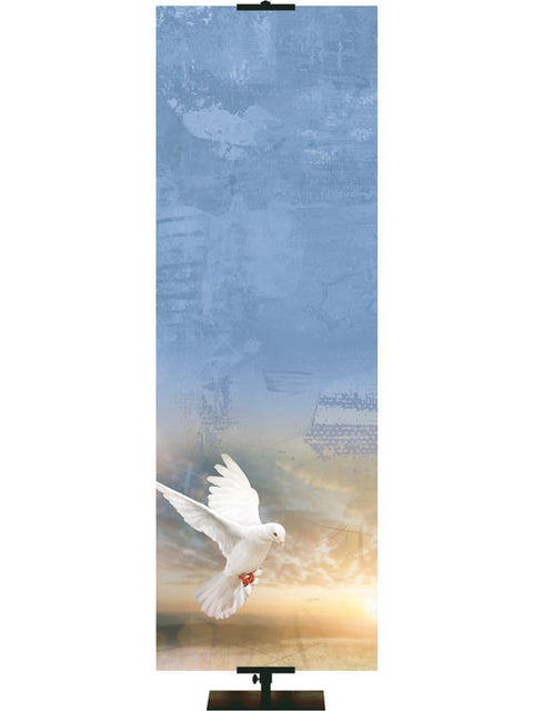 Custom Banner Background Name Above All Names White Descending Dove of Peace on painted style jewel-tone blue