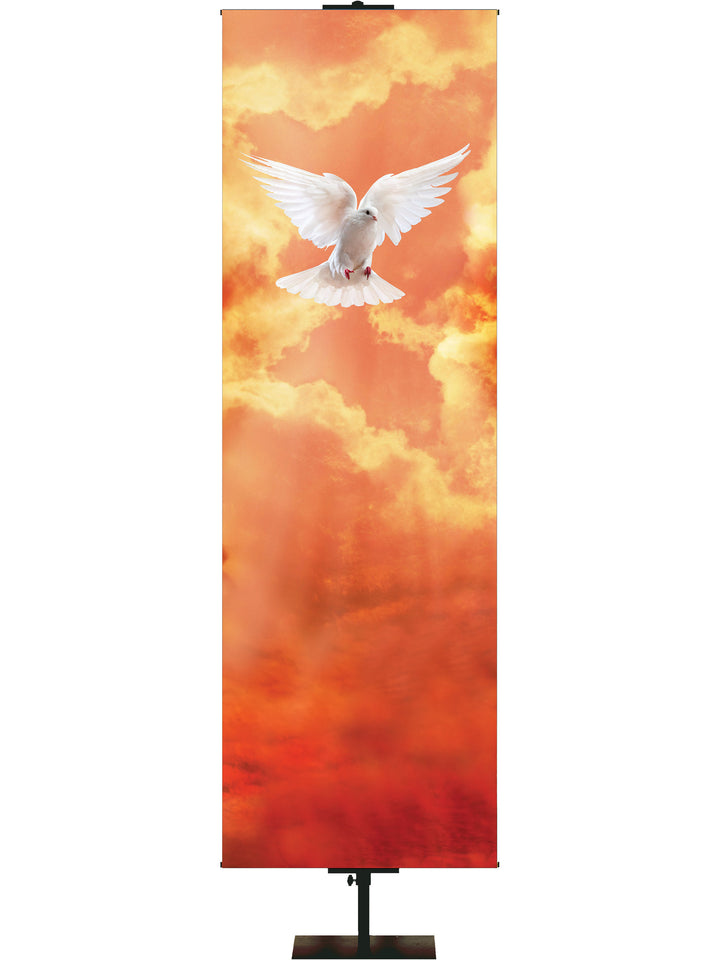 Pentecost Custom Banner Dove on Red Clouds - Custom Pentecost Banners - PraiseBanners