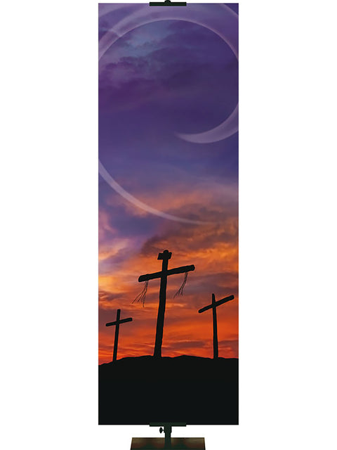 Custom Rugged Cross Banner Empty Crosses and Purple Sky - Custom Easter Banners - PraiseBanners