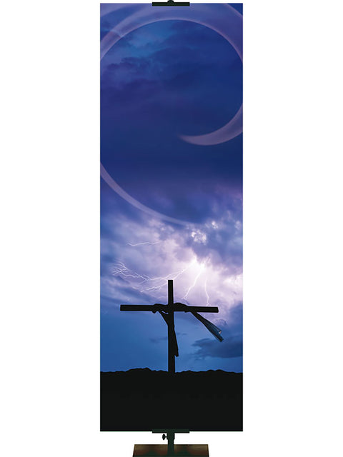 Custom Rugged Cross Banner Shrouded Cross and Lightening - Custom Easter Banners - PraiseBanners