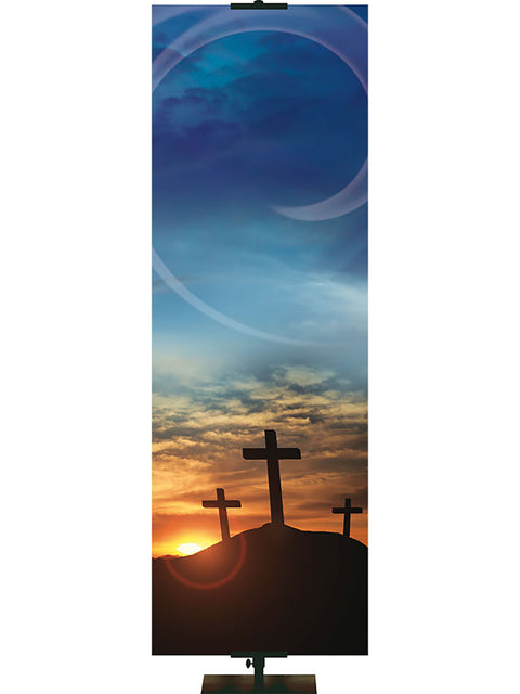 Custom Rugged Cross Banner Empty Crosses at Sunset - Custom Easter Banners - PraiseBanners