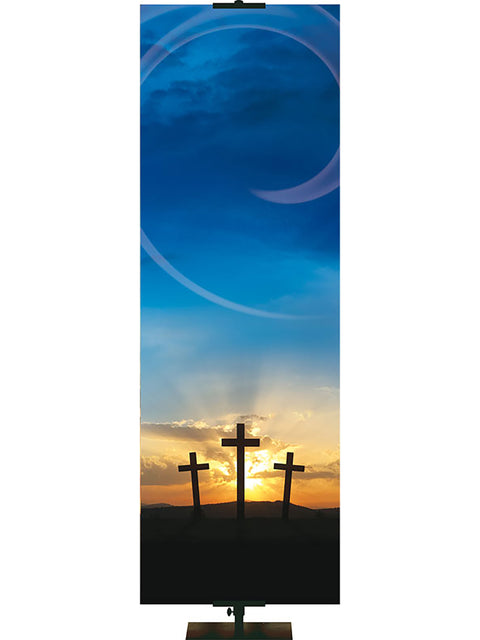 Custom Rugged Cross Banner Empty Crosses at Sunrise - Custom Easter Banners - PraiseBanners