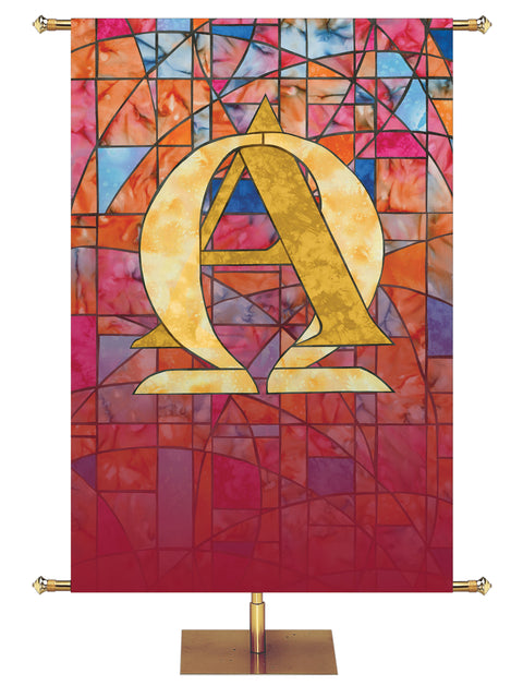 Stained Glass Alpha & Omega Custom Banner - Custom Liturgical Banners - PraiseBanners