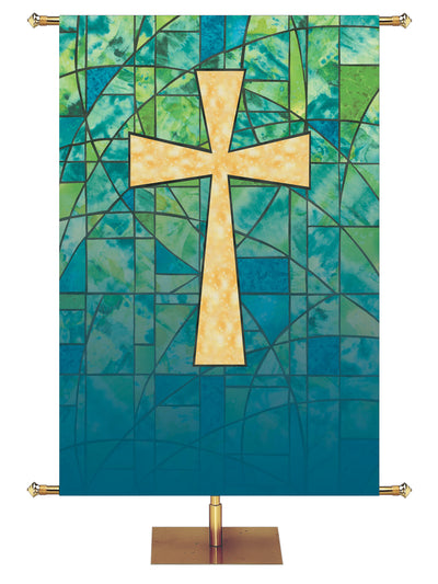 Stained Glass Cross Custom Banner - Custom Liturgical Banners - PraiseBanners