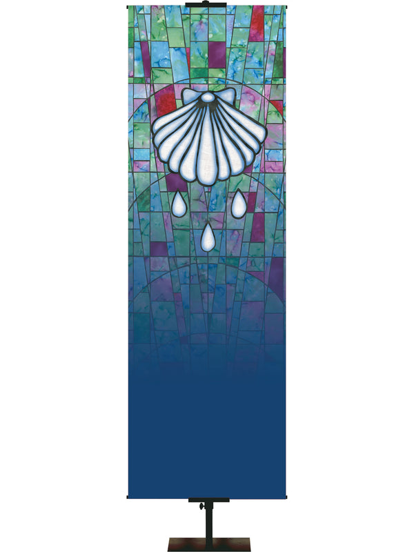 Custom Banner Stained Glass Symbols of Faith Baptism Shell