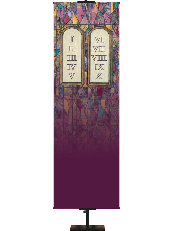 Custom Banner Stained Glass Symbols of Faith Ten Commandments