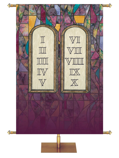 Stained Glass Ten Commandments Custom Banner - Custom Liturgical Banners - PraiseBanners