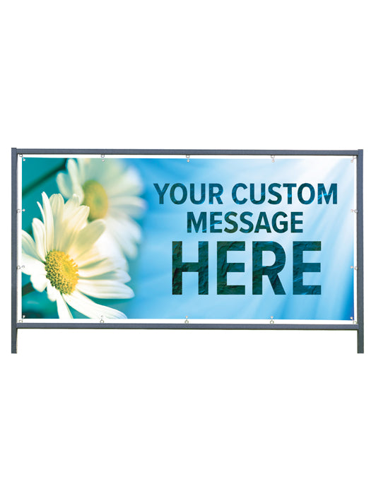 Custom Outdoor Banner with Frame Display - Signs of Spring White Daisy