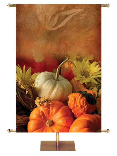 Custom Fall Banner Background with harvest pumpkins. 