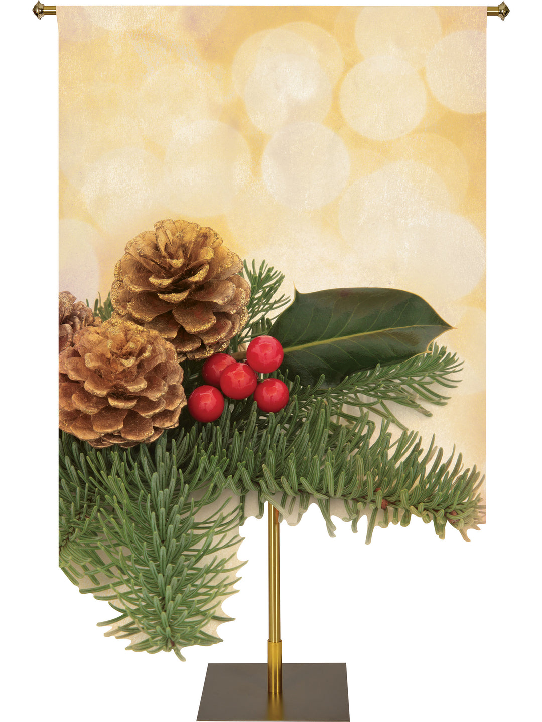 Contours of Christmas Custom Banner Pine Cone with Berries Right - Custom Christmas Banners - PraiseBanners