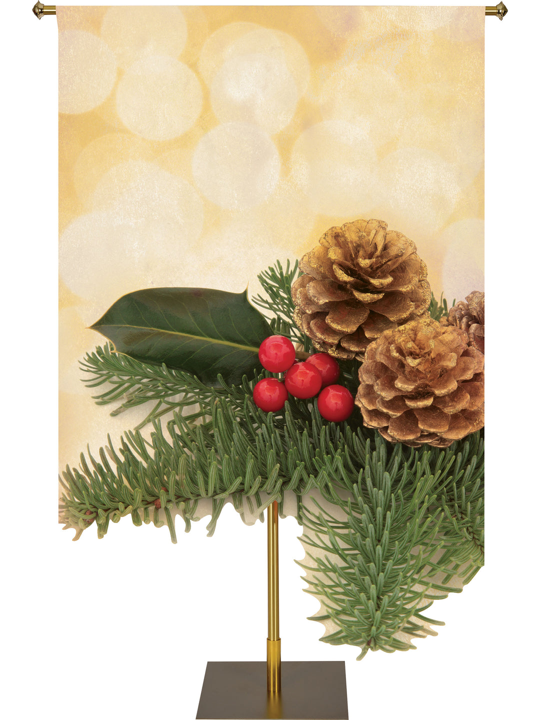 Contours of Christmas Custom Banner Pine Cone with Berries Left - Custom Christmas Banners - PraiseBanners