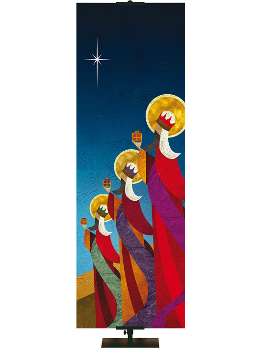 Custom Banner Background Scenes of Christmas Image of the three Wise Men (Right) in blue, red and purple.