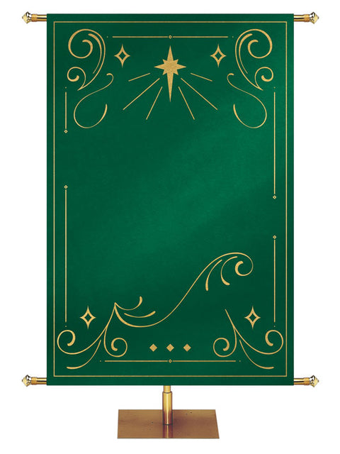 Custom Banner Background Shimmering Christmas in Green with the New Star top center and  border of gold accents