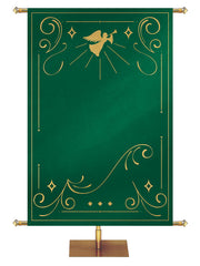 Custom Banner Background Shimmering Christmas in Green with right-facing Angel top center with border of gold accents
