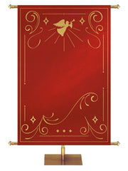 Custom Banner Background Shimmering Christmas in Red with right-facing Angel top center with border of gold accents