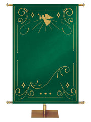Custom Banner Background Shimmering Christmas in Green with left-facing Angel top center and border of gold accents