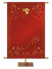 Custom Banner Background Shimmering Christmas in Red with left-facing Angel top center and border of gold accents