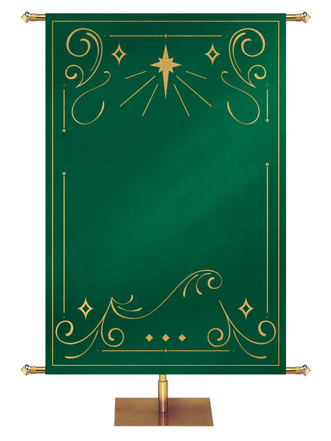 Custom Banner Background Shimmering Christmas in Green with the New Star top center and border of gold accents