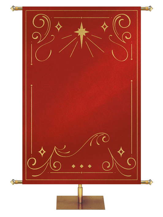 Custom Banner Background Shimmering Christmas in Red with the New Star top center and border of gold accents