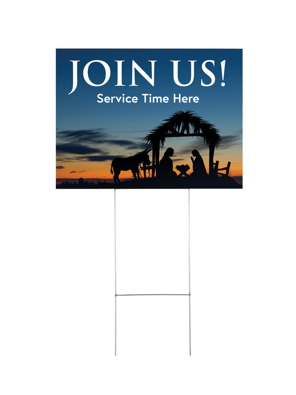 Custom Yard Signs - Nativity Join Us Design - Set of 10