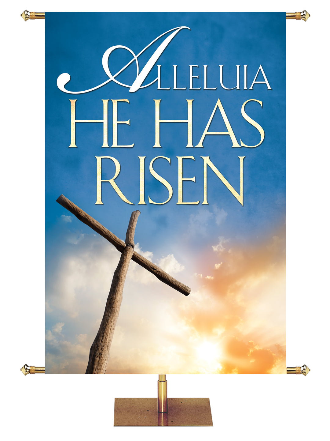 The Living Christ Alleluia He Has Risen - Cross - Easter Banners - PraiseBanners