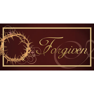 Easter Horizontal Banner Forgiven on Burgundy with Crown of Thorns in the look of sparkling gold foil