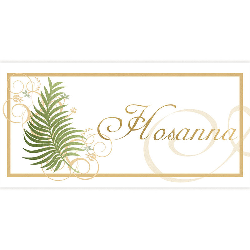 Easter Horizontal Banner Hosanna on White with Palm in the look of sparkling gold foil