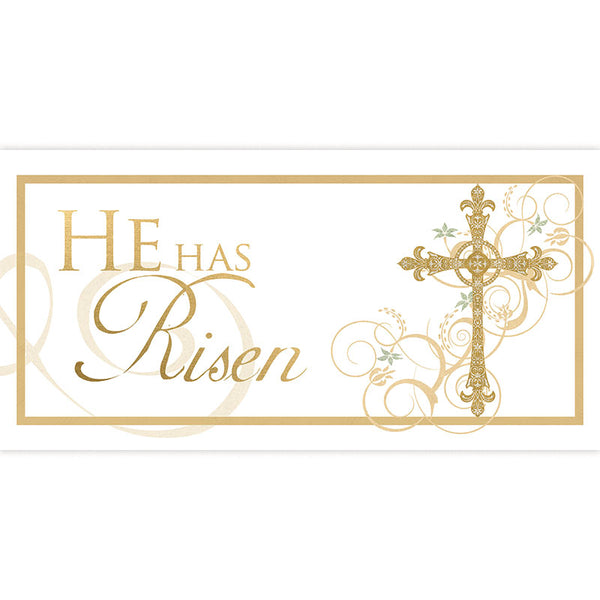 Easter Faux Foil Horizontal Banner He Is Risen