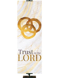 Easter Banner for Church Echoes of Easter Trust in the Lord Trinity Symbol in golds and bronze on white in left side thin format