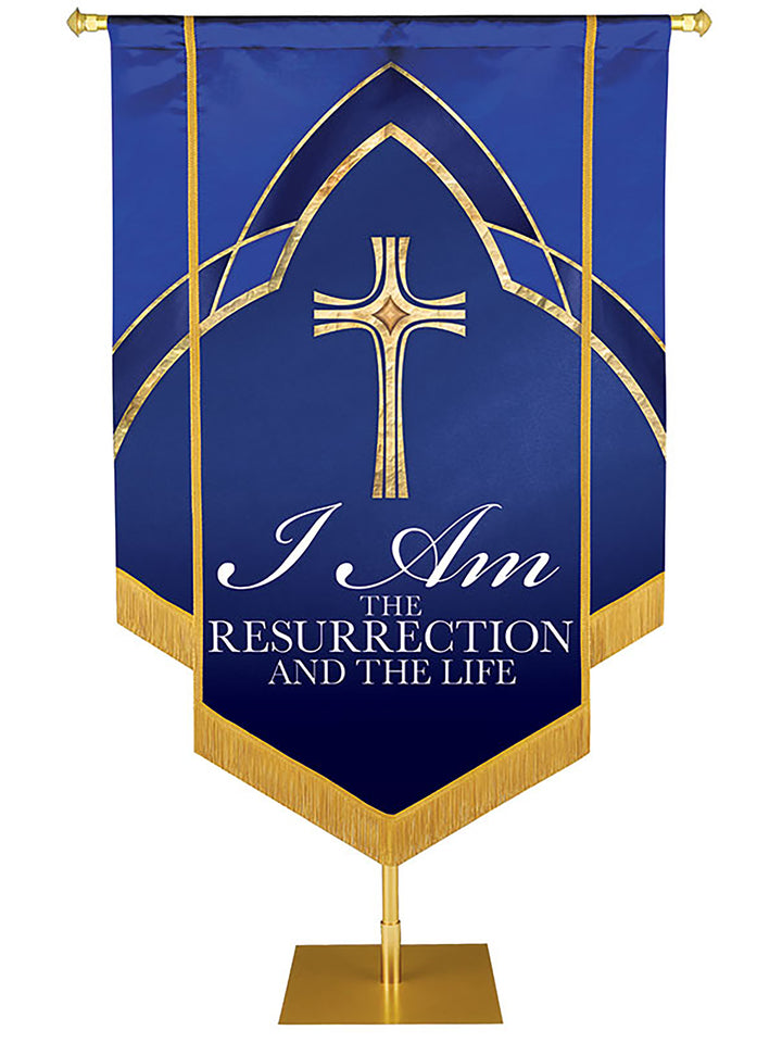 Eternal Emblems of Faith Resurrection And The Life Embellished Banner - Handcrafted Banners - PraiseBanners