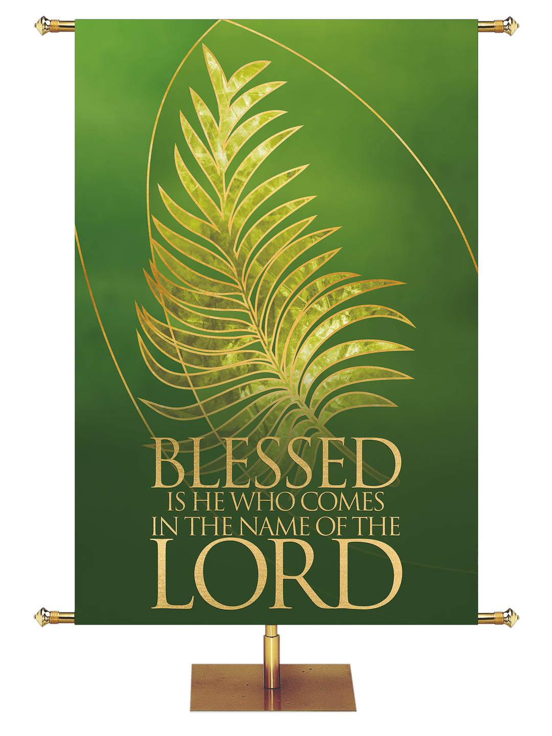 Easter Liturgy Blessed on Green Banner with Gold Palm Leaf and accents in wide banner format and left orientation