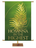 Easter Liturgy Hosanna with Gold Palm Leaf and gold accents on Green Banner wide format and right orientation