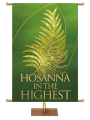 Easter Liturgy Hosanna with Gold Palm Leaf and gold accents on Green Banner wide format and right orientation