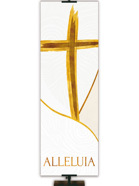 Church Banner for Easter Shimmering Alleluia Gold Wooden Cross