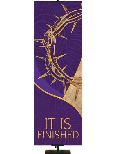 Church Banner for Easter Shimmering It Is Finished Gold Crown of Thorns on Red or Purple
