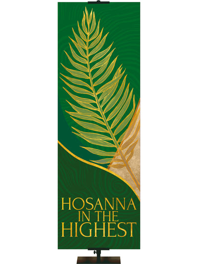 Church Banner for Easter Shimmering Hosanna In The Highest Gold Palm on Green