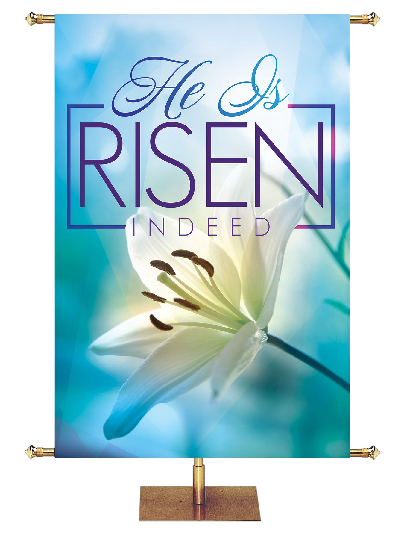 Easter Light Church Banner He Is Risen Indeed With White Lily On Fabric  easter-light-church-banner-he-is-risen-indeed-with-white-lily-on-fabric