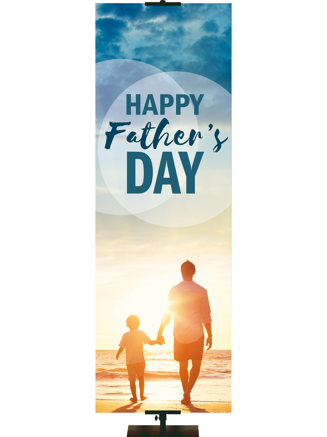 Banner for Father's Day Father and Child walking on Beach