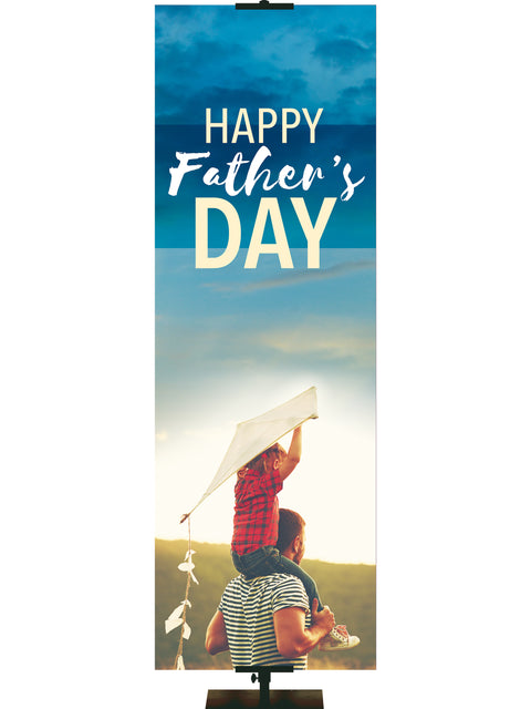 Banner for Father's Day Dad Carrying Child on his shoulders with their kite