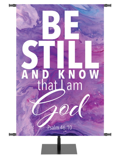Church Gospel Impressions Be Still And Know That I Am God. Psalm 46:10. In Blue, Purple, Red and Teal.