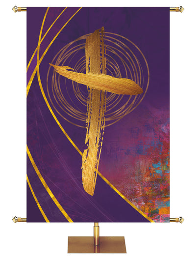 Graceful Liturgy Cross in Blue, Green, Purple and Red with golden highlights