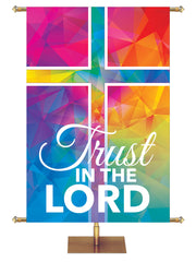 Hues of Grace Trust In The Lord Church Banner for Easter with Brilliantly multicolored Cross Symbol right side wide format