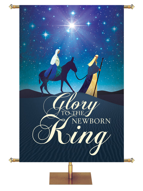 Church Banner for Christmas with Mary and Joseph Journey Glory to the Newborn King (2) Luke 2:14.