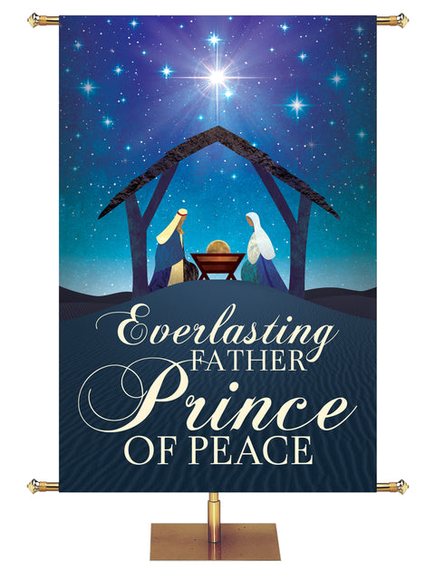 Church Banner for Christmas with Manger Everlasting Father - Prince of Peace (2) Isaiah 9:6.